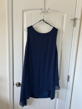 SLNY Navy Sleeveless High-Low Chiffon Dress